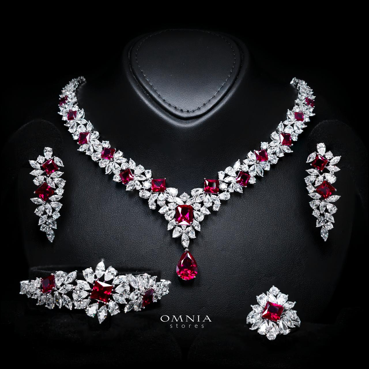 Christine Red Luxury Bridal Full Set with High-Quality Simulated Diamonds – Rhodium Plated