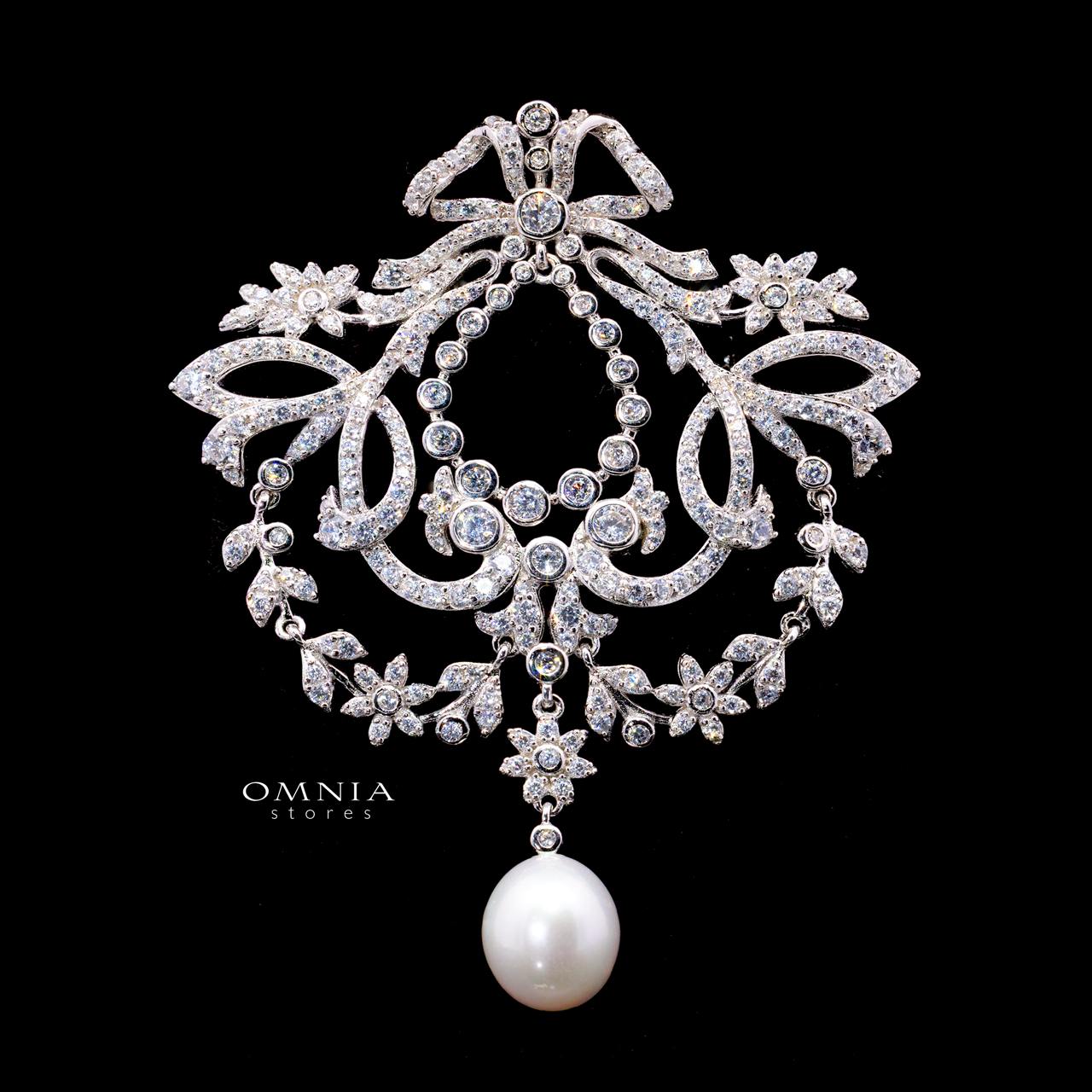 Inna Luxury Chandelier Pearl Brooch with High-Quality Simulated Diamonds in 925 Sterling Silver