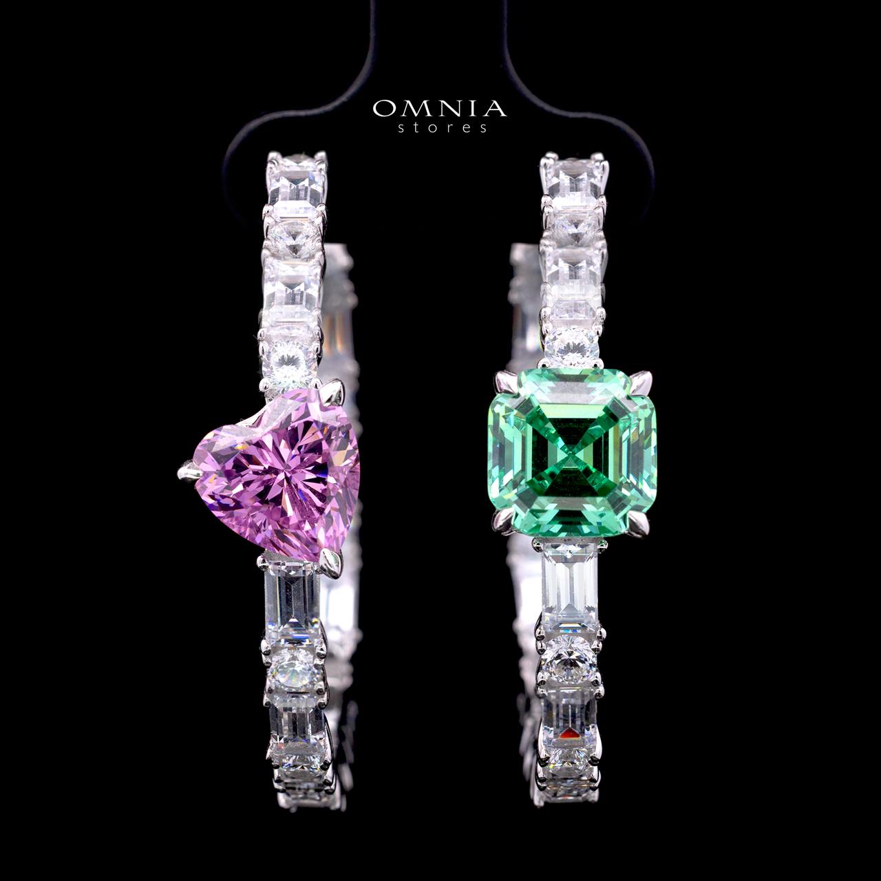 Odesa Green & Pink Hoop Earrings with Certified High-Quality Premium Simulated Diamonds in 925 Sterling Silver