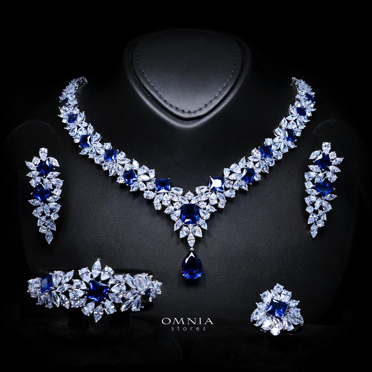 Christine Blue Luxury Bridal Full Set with High-Quality Simulated Diamonds – Rhodium Plated