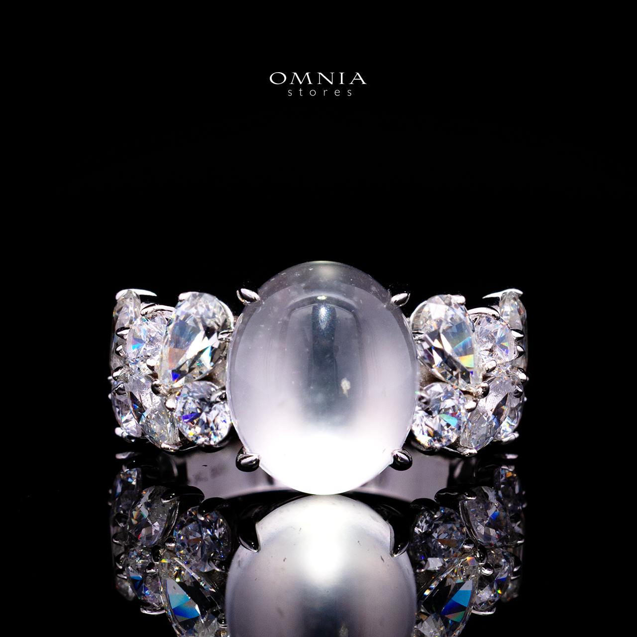 Bela Moonstone Ring with Certified Premium Simulated Diamonds in 925 Sterling Silver