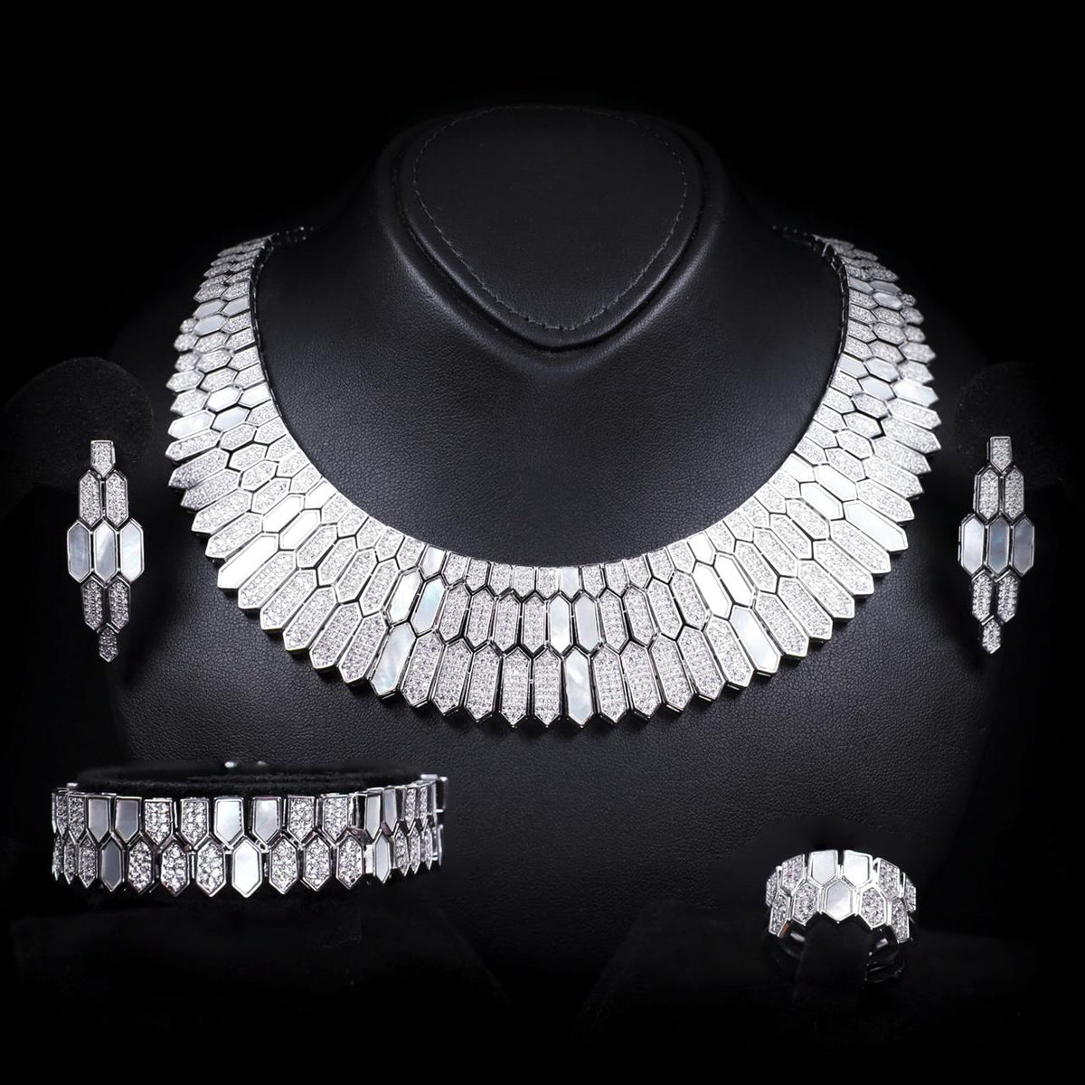 Maica White Luxury Bridal Full Set with High-Quality Zircon Stones Rhodium Plated