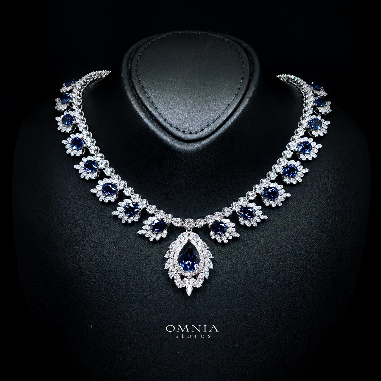 Carolina Lab-Grown Blue Sapphire Necklace with GRC Certificate in 925 Sterling Silver