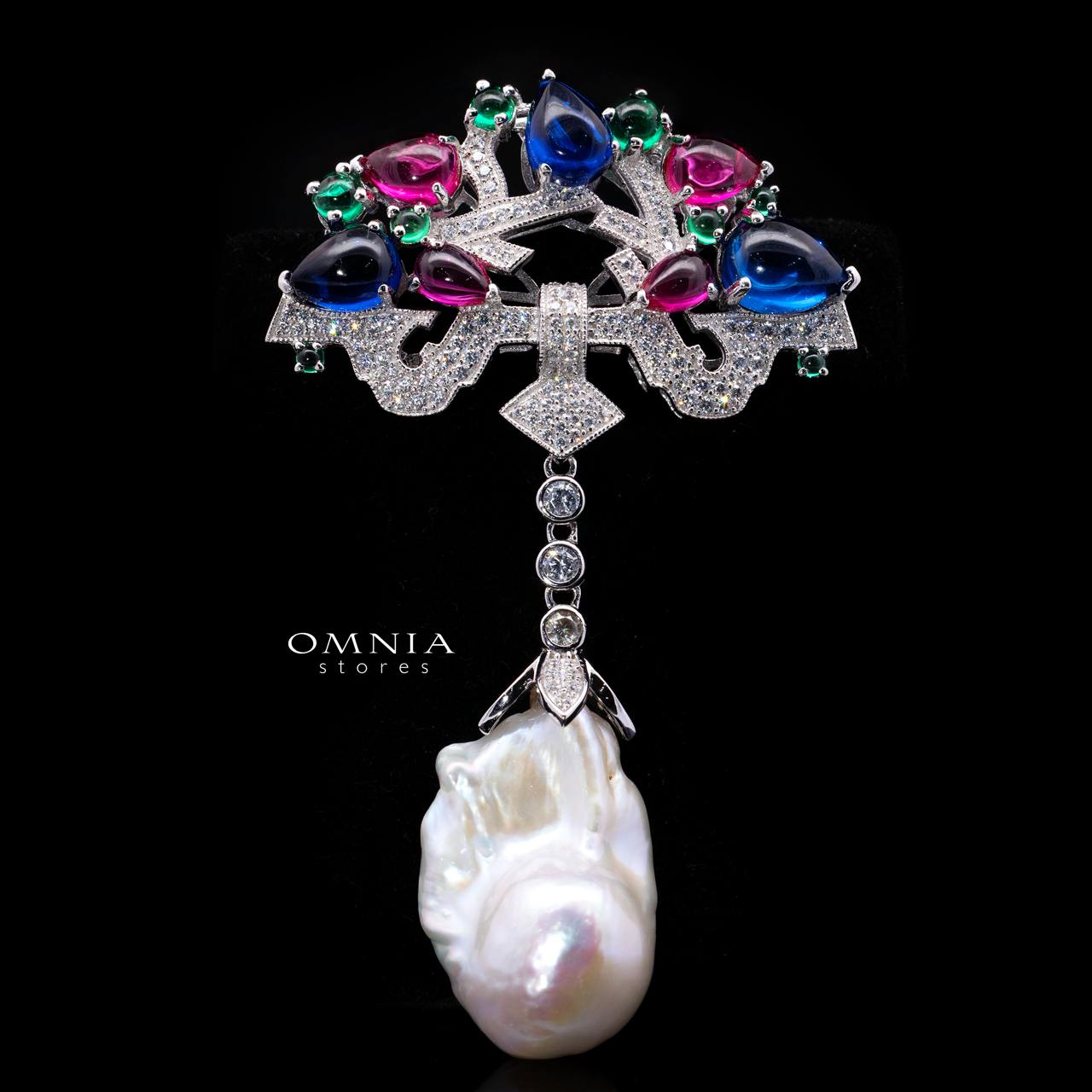 Khazina Multicolor Pearl Brooch with High-Quality Premium Simulated Diamonds in 925 Sterling Silver