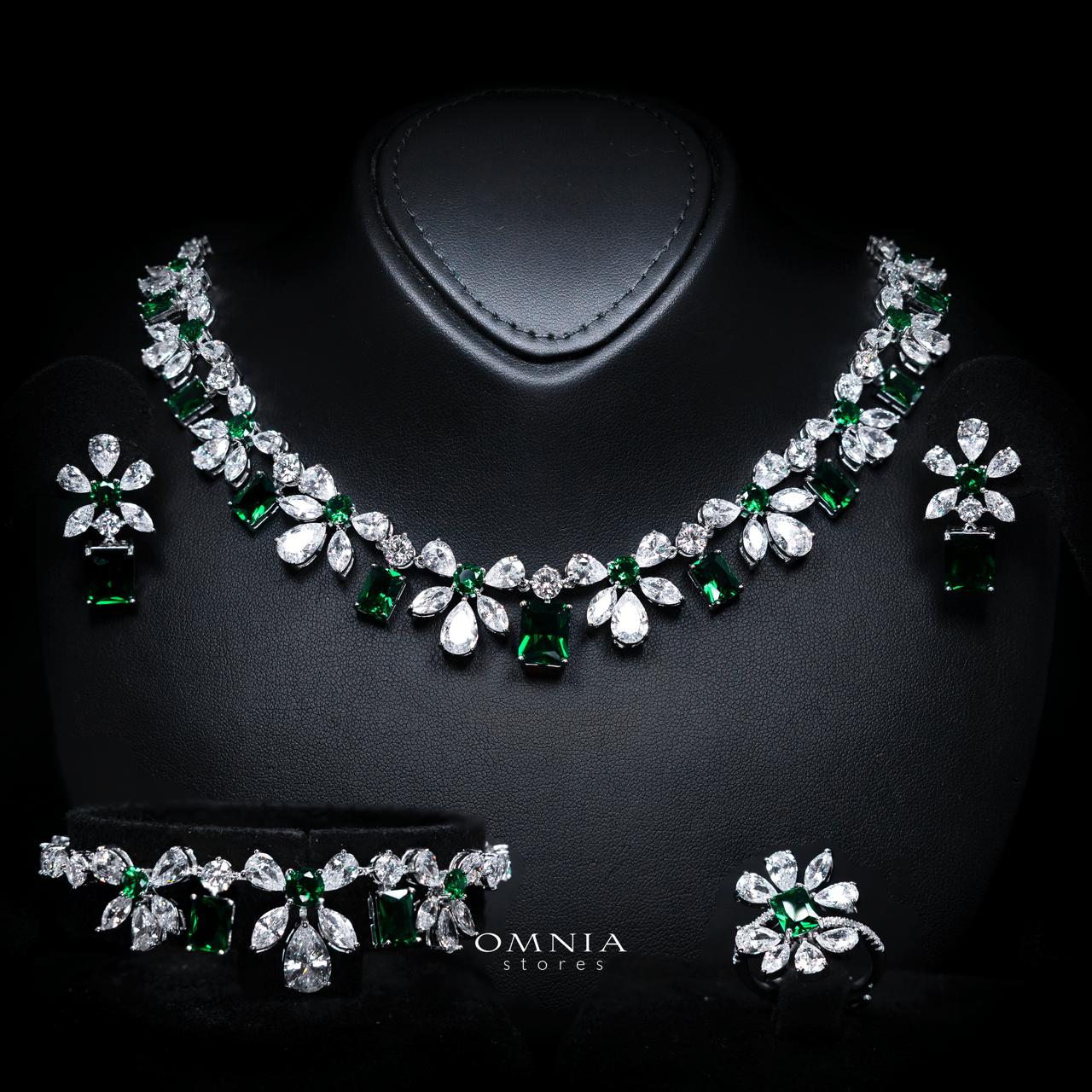 Rizza Green Luxury Bridal Full Set with High-Quality Simulated Diamonds – Rhodium Plated