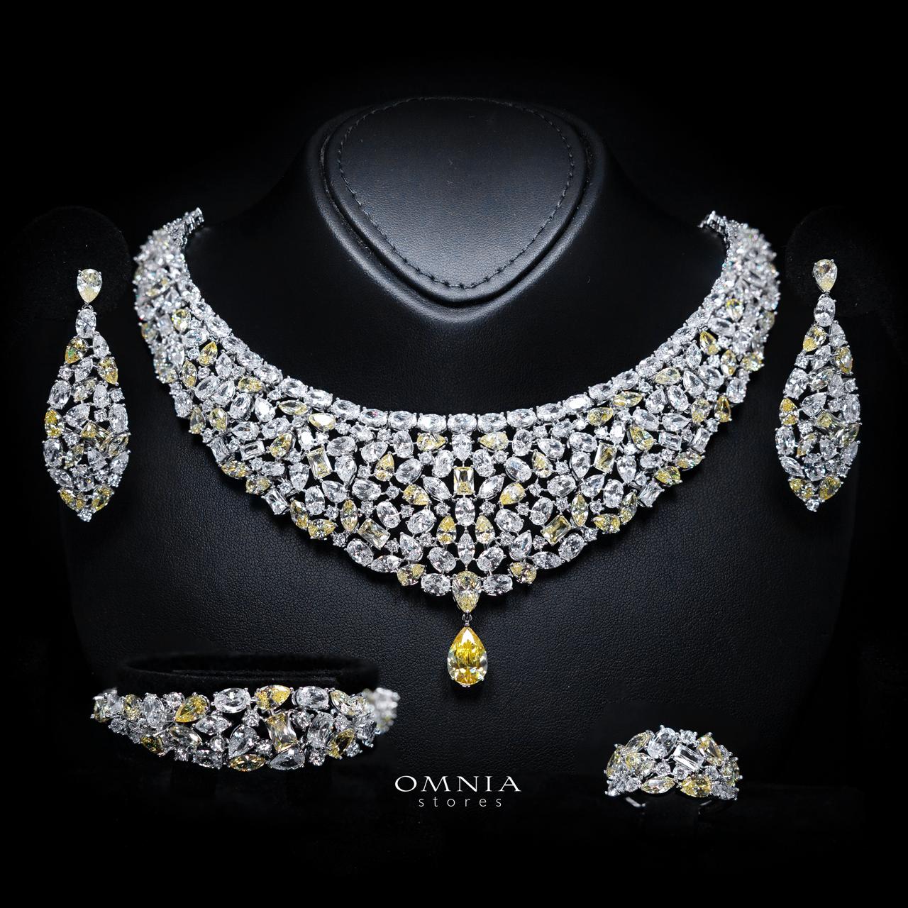 Maya Yellow Luxury Bridal Full Set with High-Quality Simulated Diamonds – Rhodium Plated