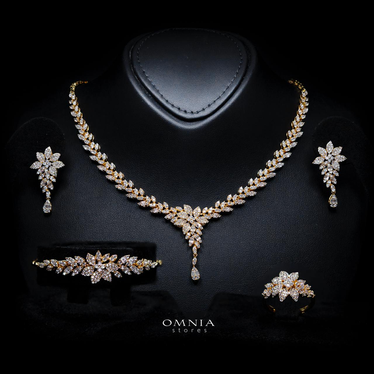 Farrah Gold Luxury Bridal Full Set with High-Quality Simulated Diamonds – Rhodium Plated