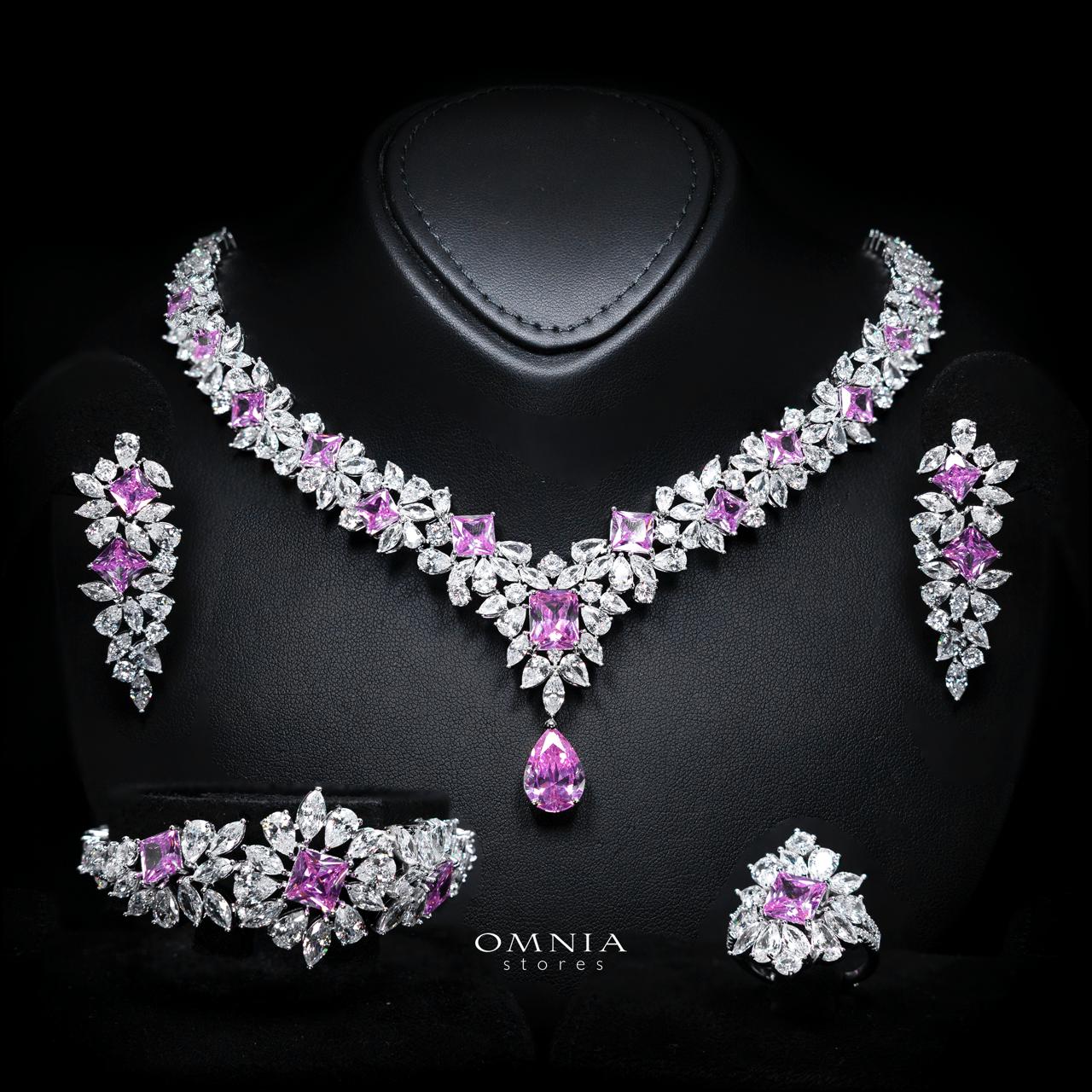 Christine Pink Luxury Bridal Full Set with High-Quality Simulated Diamonds – Rhodium Plated
