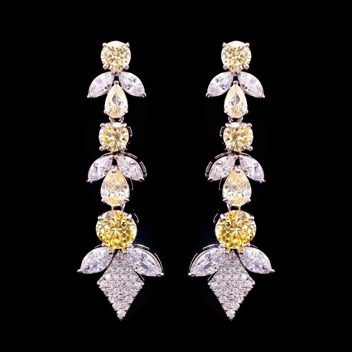 Vionna Yellow Luxury Bridal Earring with High-Quality Zircon Stones Rhodium-Plated Finish