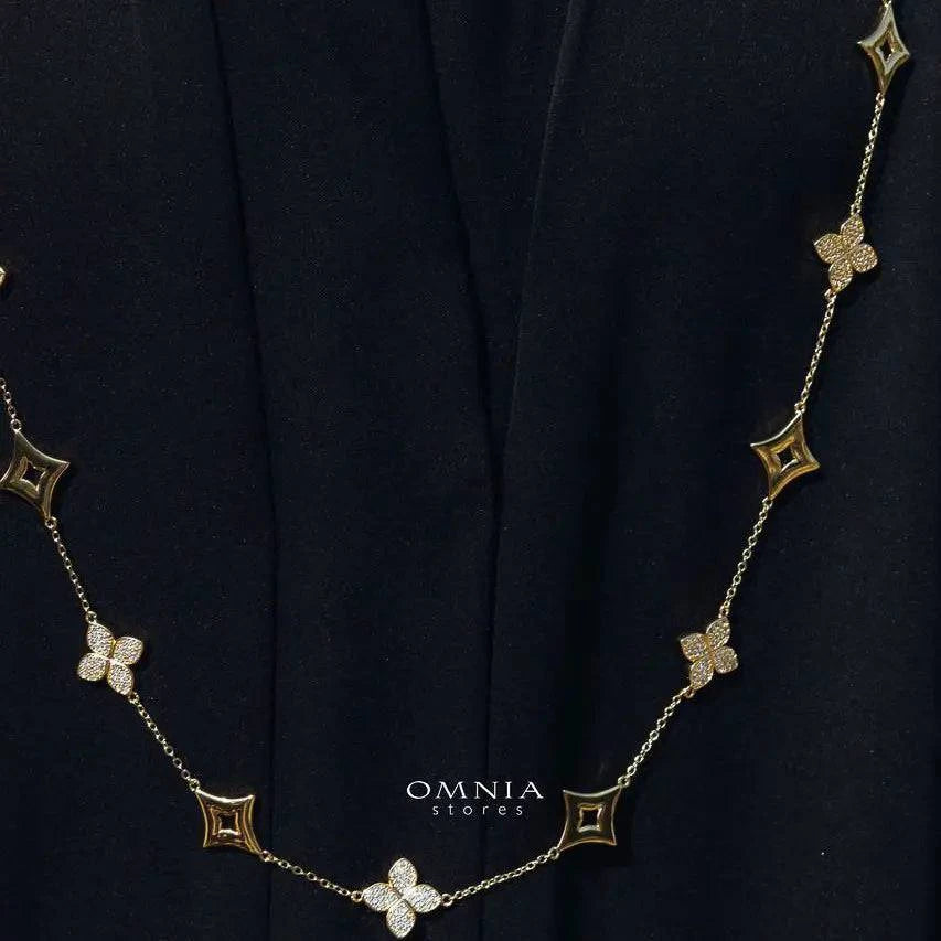 Omnia Golden Clove Long Chain Set with High-Quality Simulated Diamonds Gold Plated - OMNIASTORES UAE