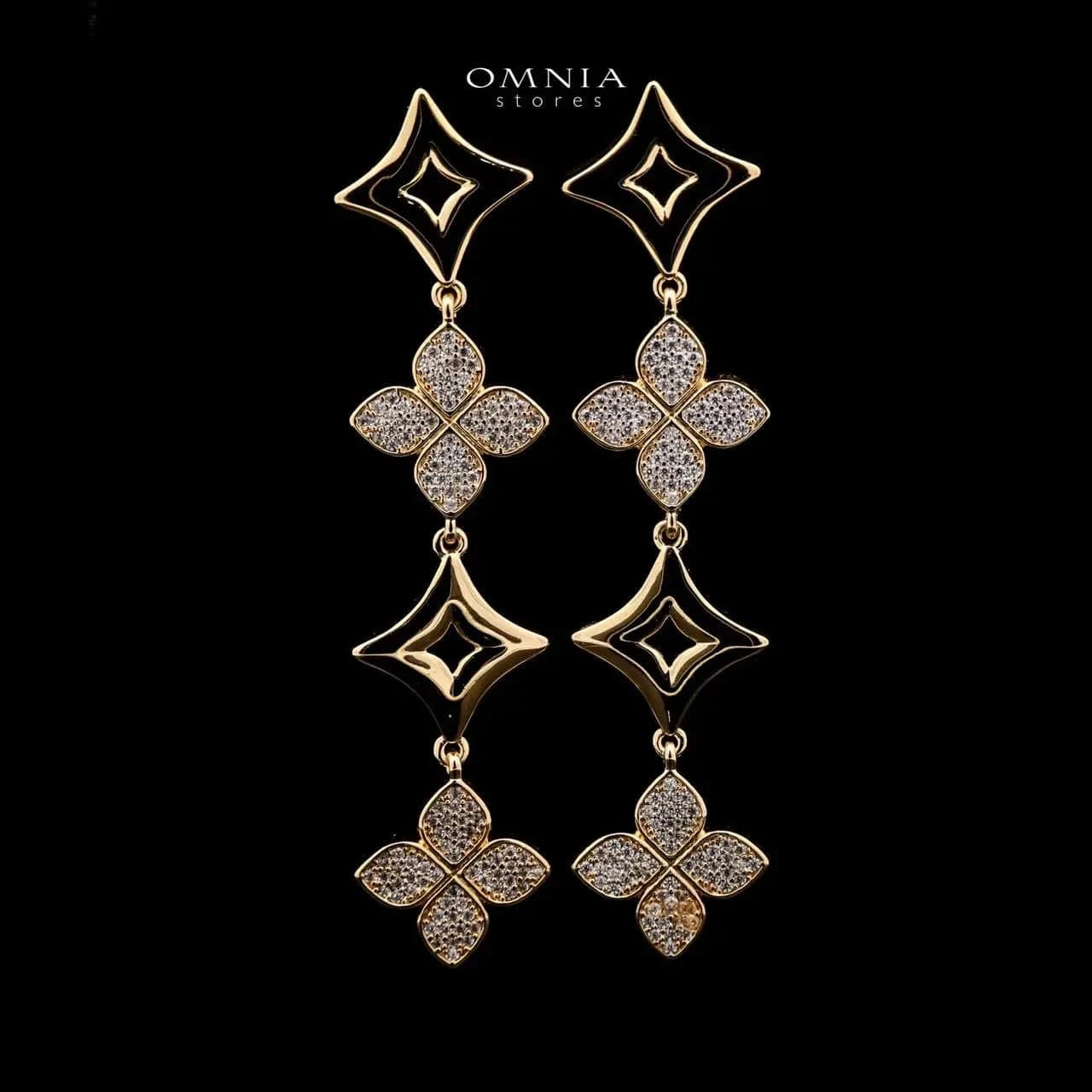 Omnia Golden Clove Long Chain Set with High-Quality Simulated Diamonds Gold Plated - OMNIASTORES UAE