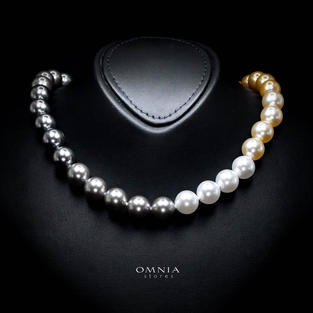 Omnia Sahana Multi Color Pearl Necklace With High Quality Lab Crafted Stones In 925 Silver