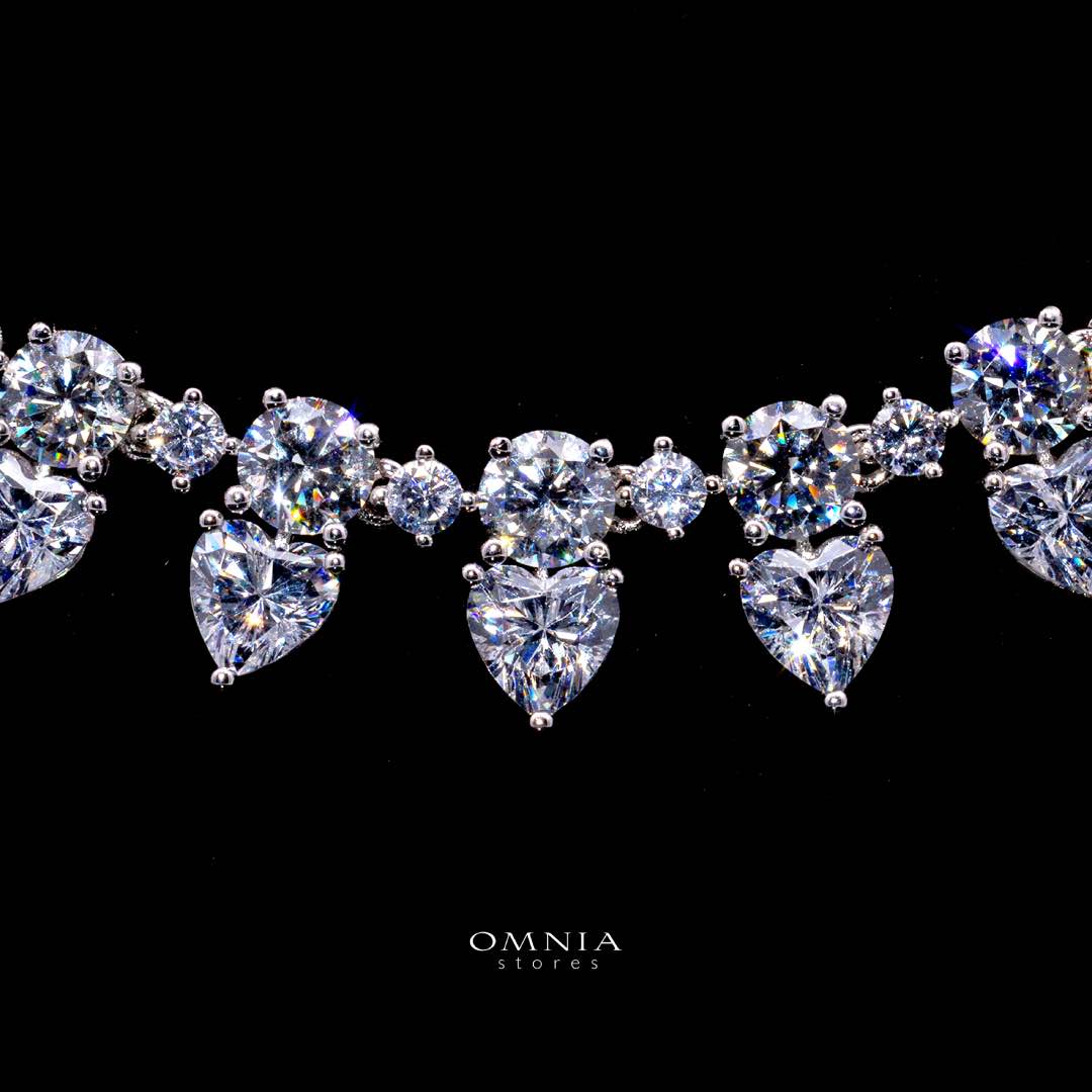 Omnia Jiya White Necklace With High Quality Certified Lab Crafted Stones In 925 Silver