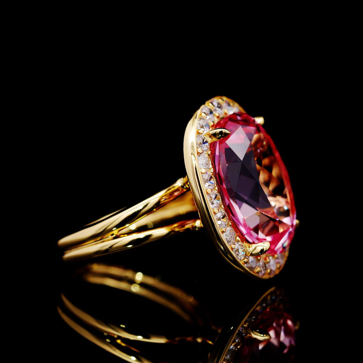 Yomna Pink Gold-Plated Ring with Certificate | High-Quality Simulated Diamonds in 925 Sterling Silver right