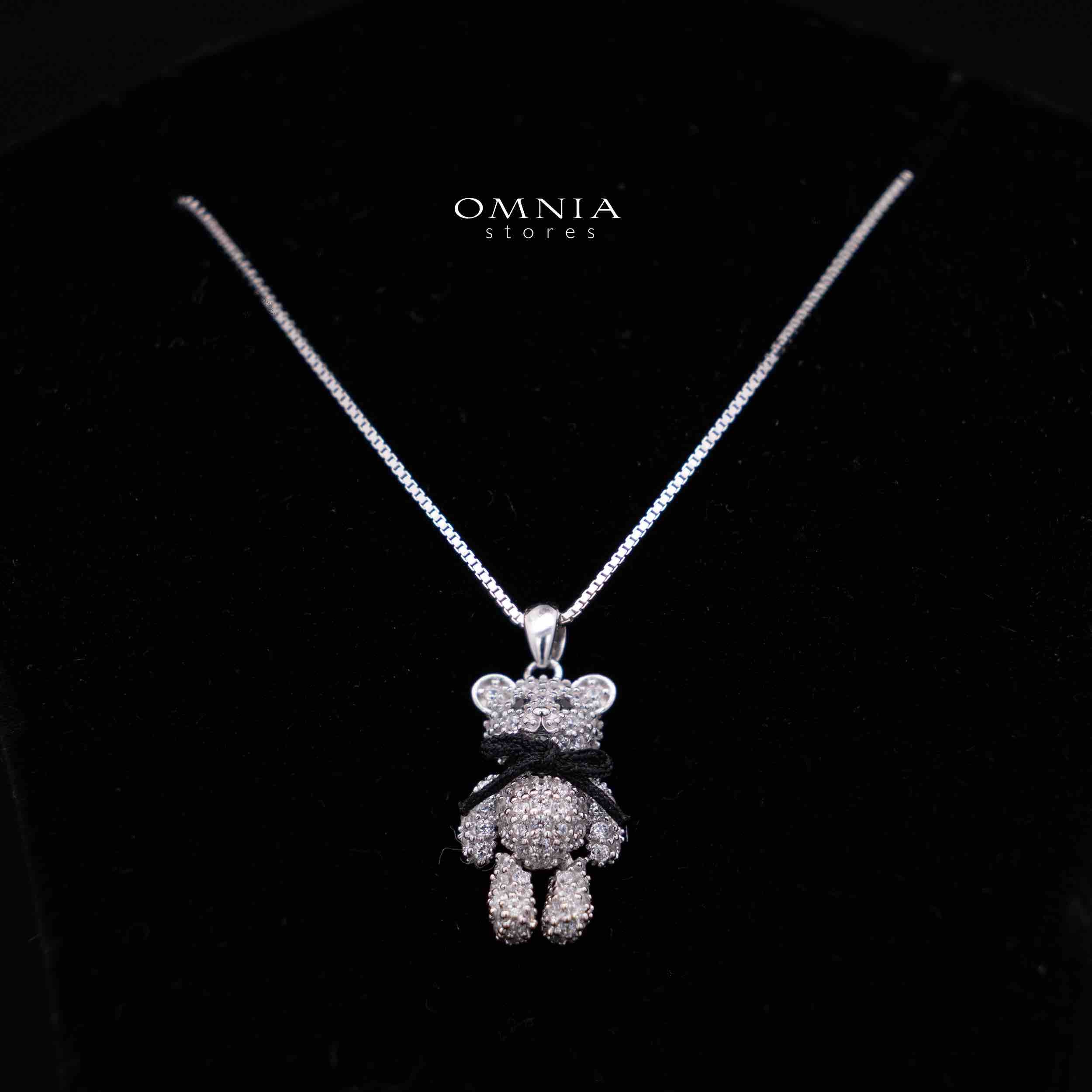 طقم قلادة وأقراط نفلا بتصميم الدب تيدي الأبيض المتراكم من الفضة عيار 925 مع أحجار الزركون الفاخرة عالية الجودة