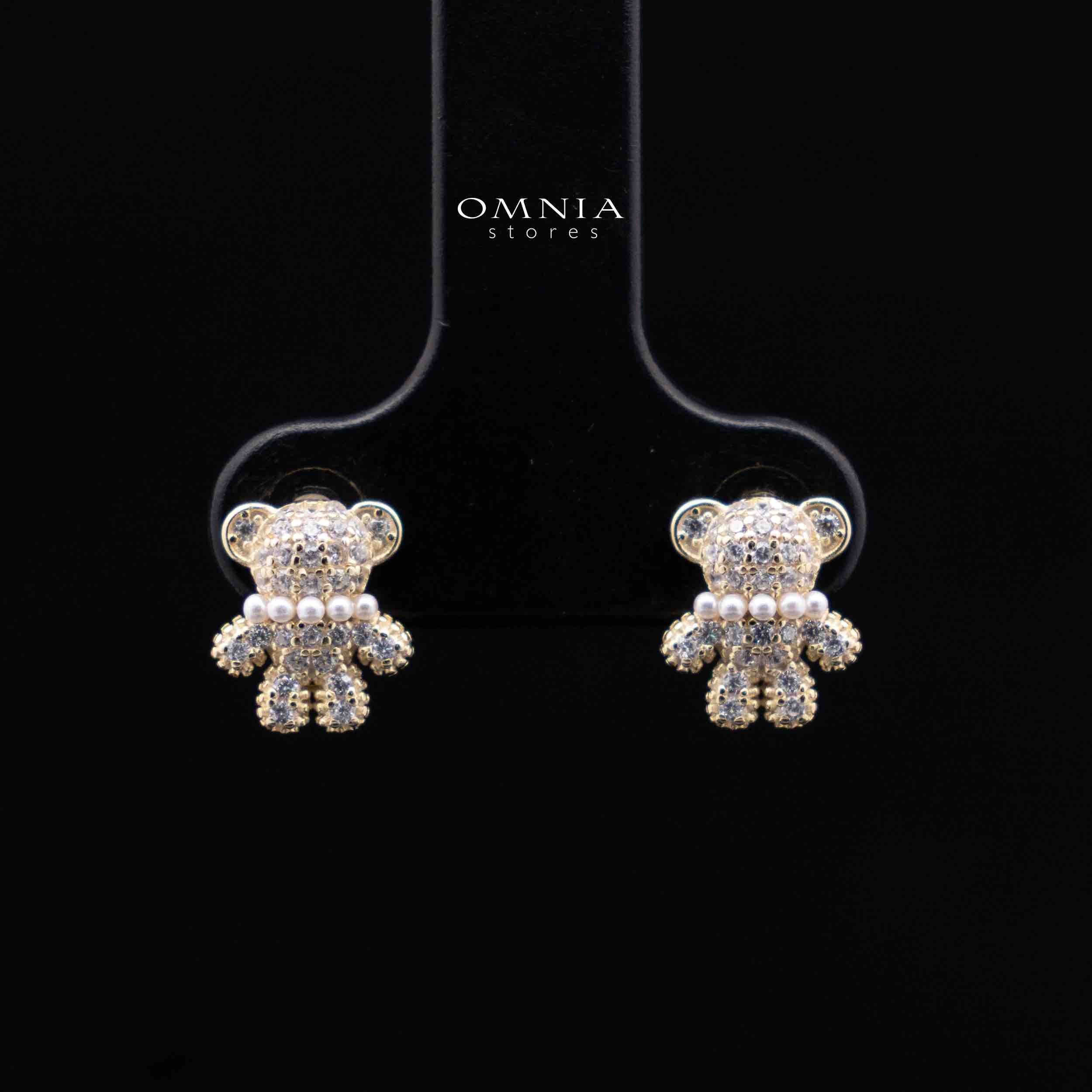 Nifla Gold Stacked Teddy Bear Design Silver Necklace and Earrings Set in 925 Silver with High-Quality Premium Zircon Stones