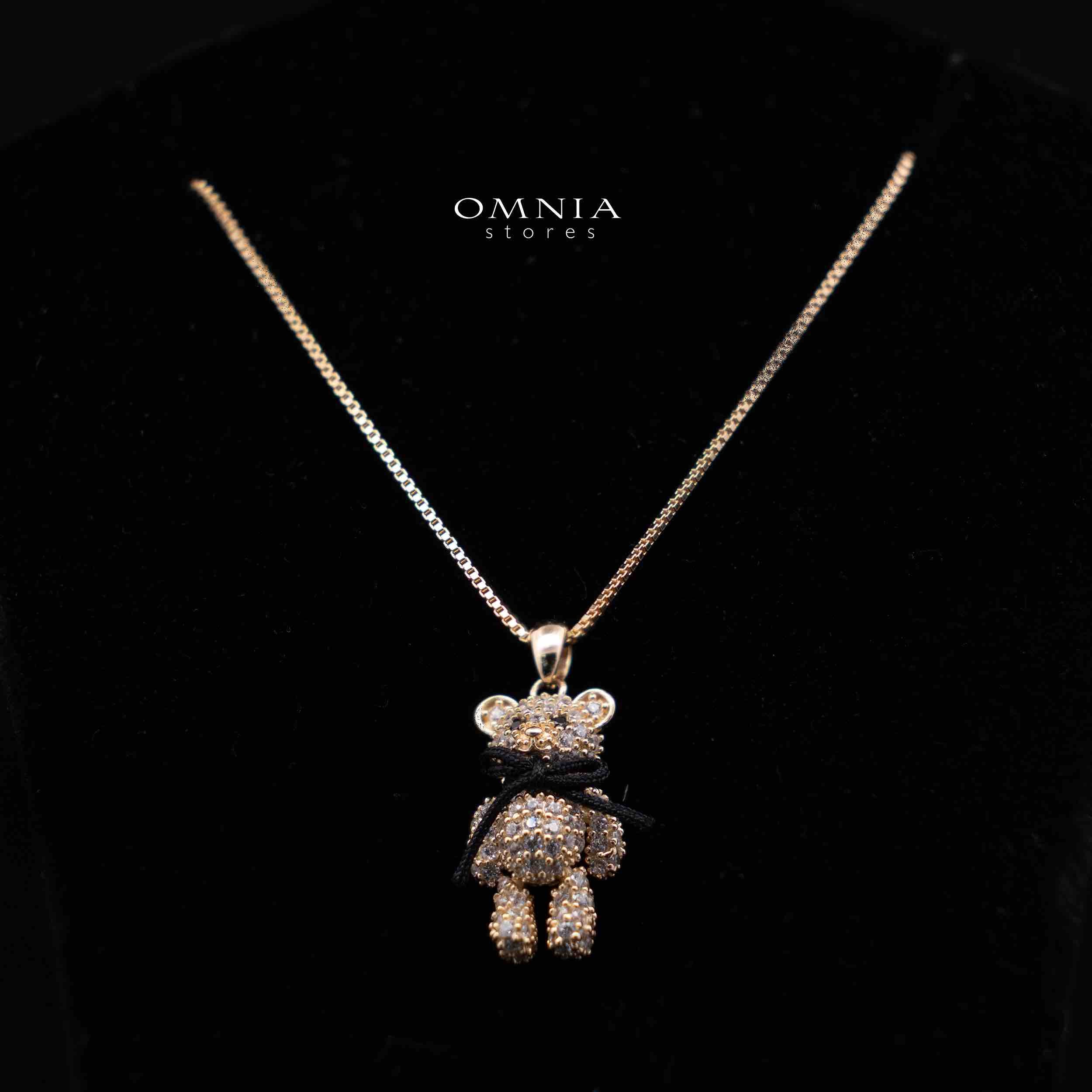 Nifla Gold Stacked Teddy Bear Design Silver Necklace and Earrings Set in 925 Silver with High-Quality Premium Zircon Stones