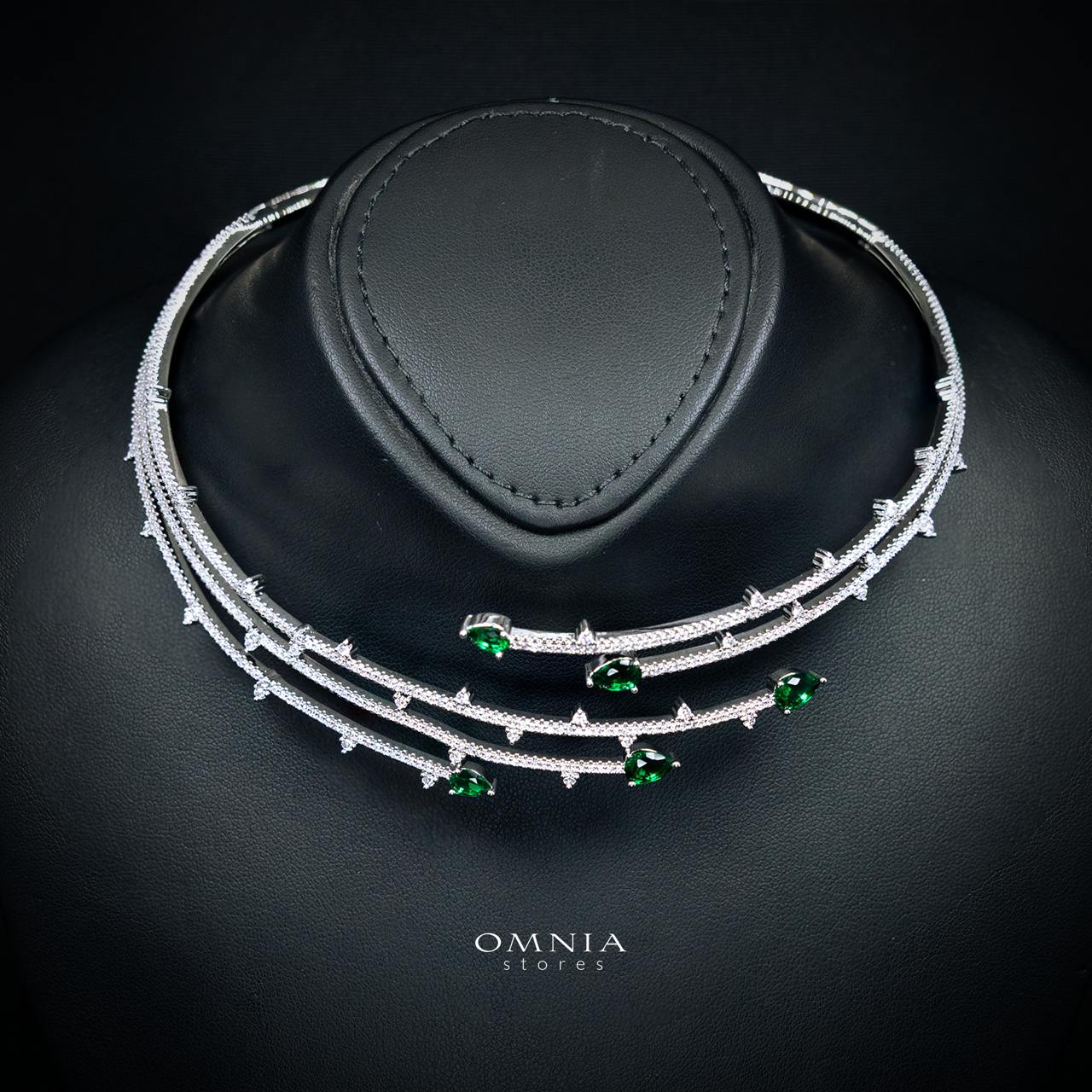 Yuliana Luxury Green Bridal Full Set with High-Quality Premium Zircon Stones, Rhodium-Plated