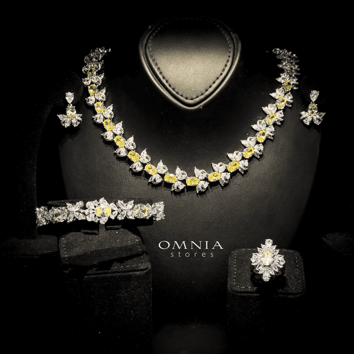 Omnia Muna Yellow Bridal Full Set in High Quality Simulated Diamonds - OMNIASTORES UAE