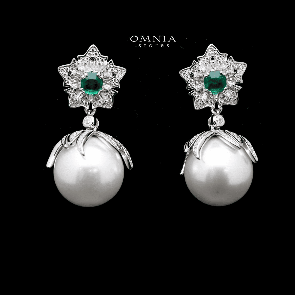 Omnia Elizabeth Fresh Real Water Pearl Earrings in 925 Silver High Quality Simulated diamonds - OMNIASTORES UAE