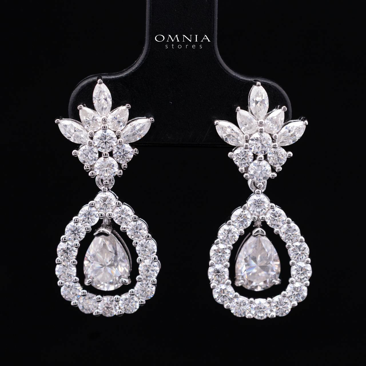 Laniyah White Moissanite Floral Halo Drop Earrings with GRA Certificate – 5x7mm Pear Cut, Rhodium-Plated 925 Sterling Silver