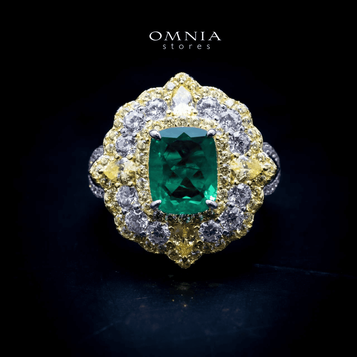 Omnia Maliya Green Ring in 92.5 Silver High Quality Simulated Diamonds - OMNIASTORES UAE