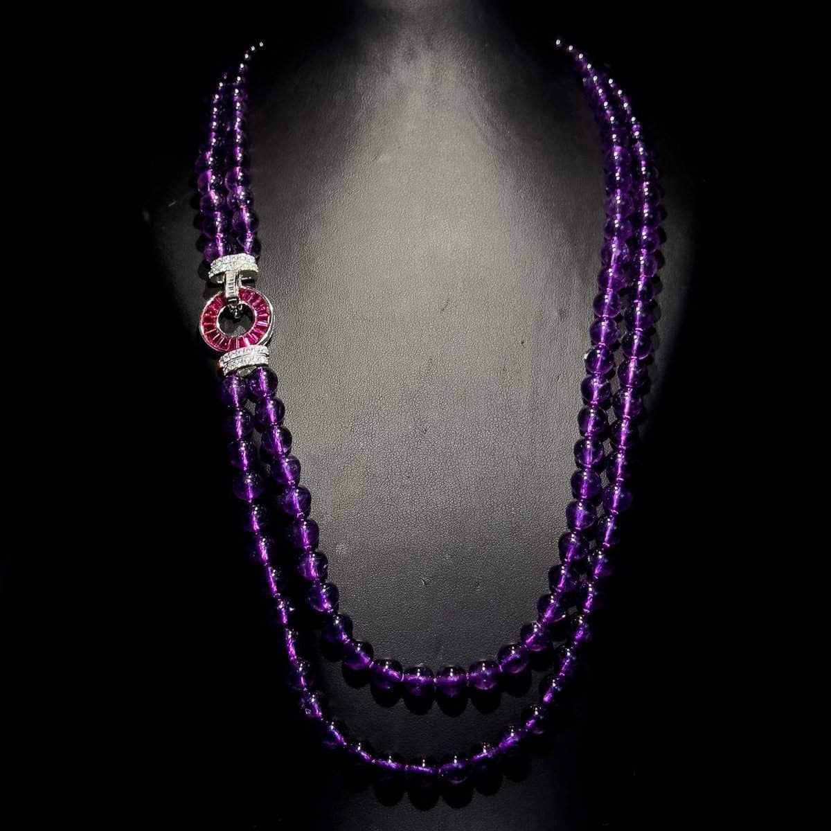 Omnia Royal Purple Beaded Jewelry Set with Ruby-Red Accents and High-Quality Simulated Diamonds - OMNIASTORES UAE
