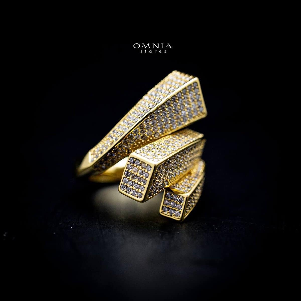 Omnia Maya Geometric Gold Ring Accessories in High Quality Copper Rhodium Plated - OMNIASTORES UAE