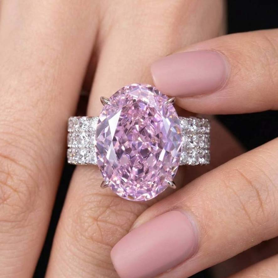 خاتم أومنيا عاليا الأبيض والأرجواني مرصع بأحجار كريمة عالية الجودة مصنعة في المختبر ومعتمدة من الفضة عيار 925