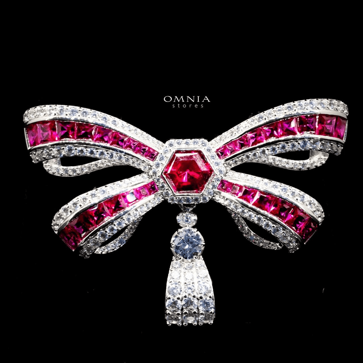 Omnia Tanya Bow brooch in 92.5 Silver High Quality Simulated diamonds - OMNIASTORES UAE