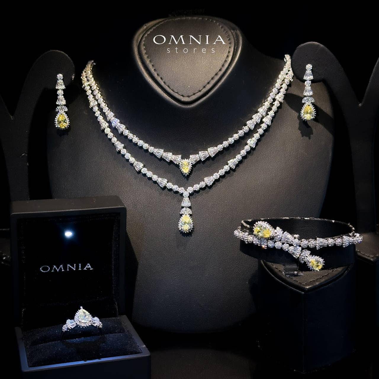 Omnia Ethereal Yellow Drop-Down Pear Shape Full Set in Rhodium Plated - OMNIASTORES UAE