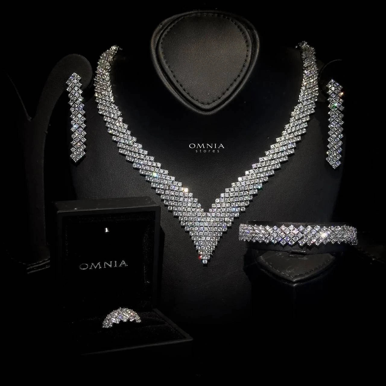 Omnia Thea Bridal Full Set Accessories High Quality Zircon Stone in Rhodium Plated - OMNIASTORES UAE