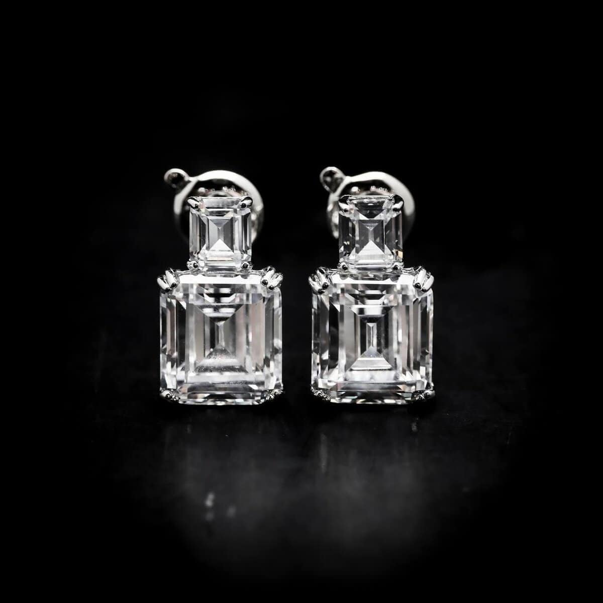 Omnia Candice White Emerald Cut Clip-On Earrings in 92.5 Silver with High Quality Simulated Diamonds - OMNIASTORES UAE