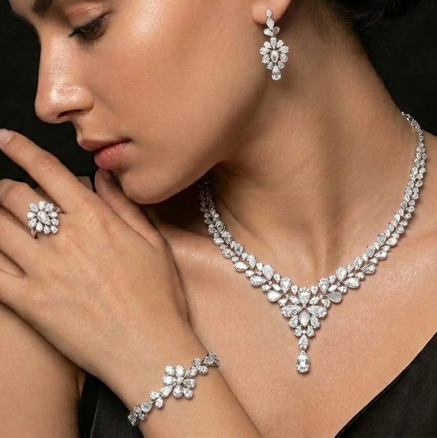 Alora White Bridal Full Set in 925 Silver High Quality Simulated Diamonds