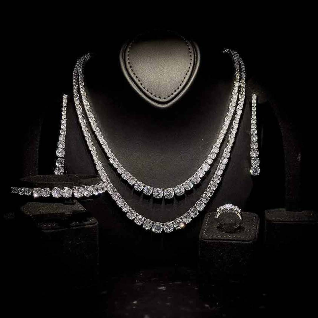 Omnia Ansa White Large Size Luxury Bridal Full Set in High Quality Simulated Diamonds Rhodium Plated - OMNIASTORES UAE