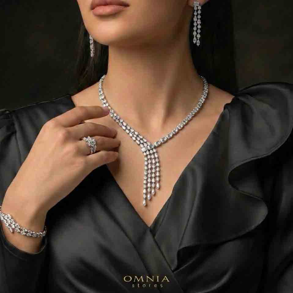Omnia Arwen White Luxury Bridal Full Set with High-Quality Simulated Diamonds Rhodium Plated
