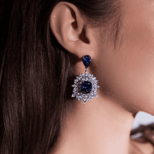 Omnia Thalia Blue Earring in 92.5 Silver High Quality Simulated diamonds - OMNIASTORES UAE