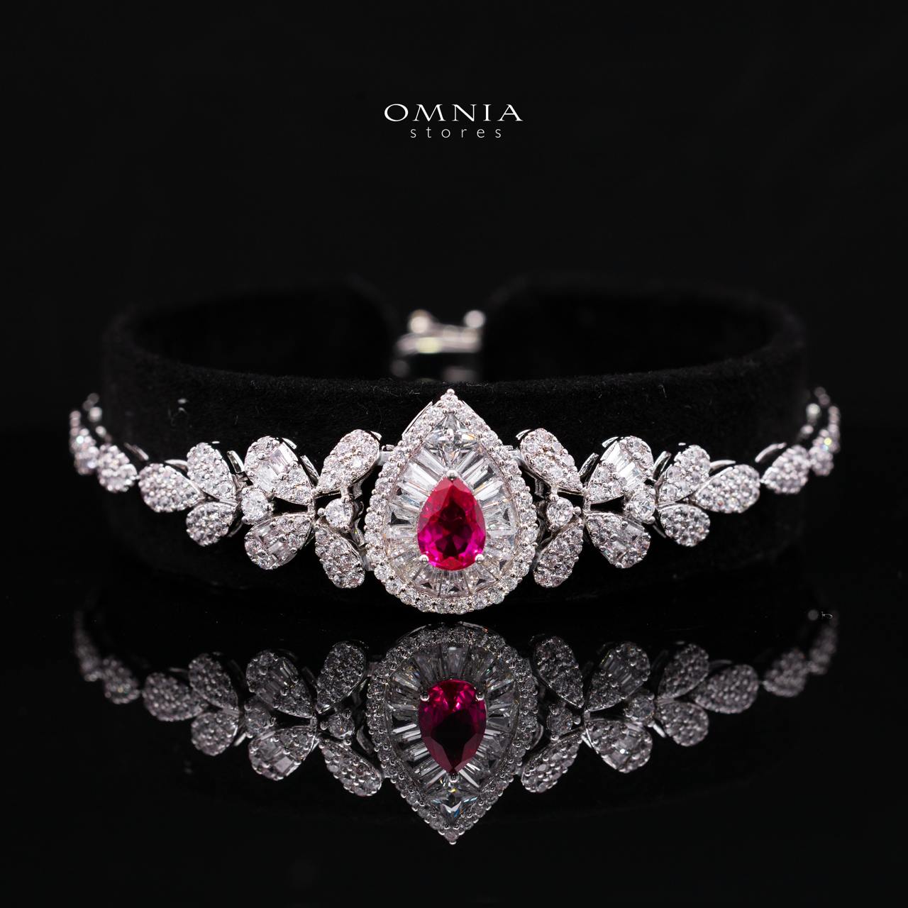 Valerie Red Luxury Bridal Full Set in High-Quality Rhodium-Plated Finish with Premium Zircon Stones