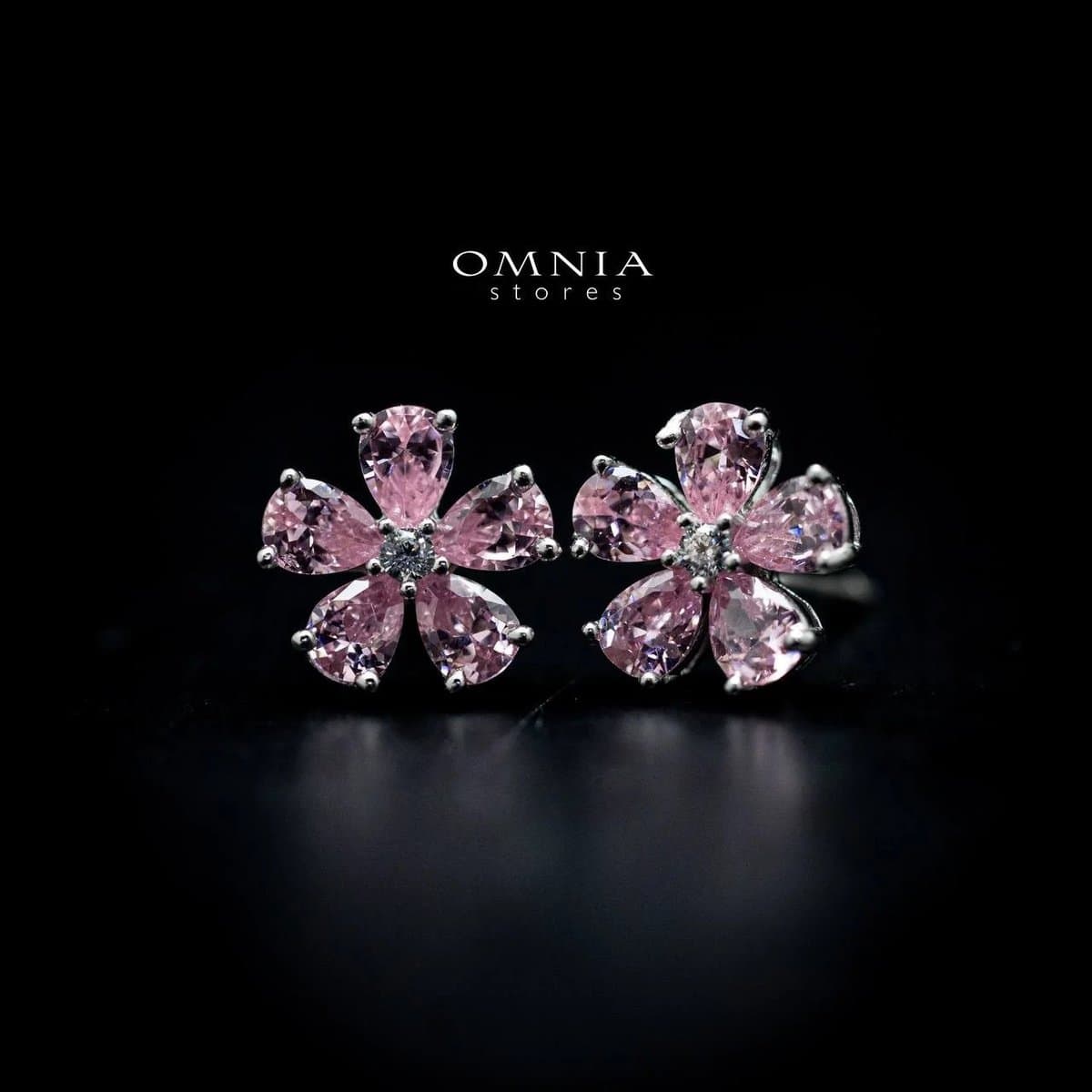 Omnia Pink Blossom Stud Earrings In 92.5 Silver with High Quality Simulated Diamonds - OMNIASTORES UAE