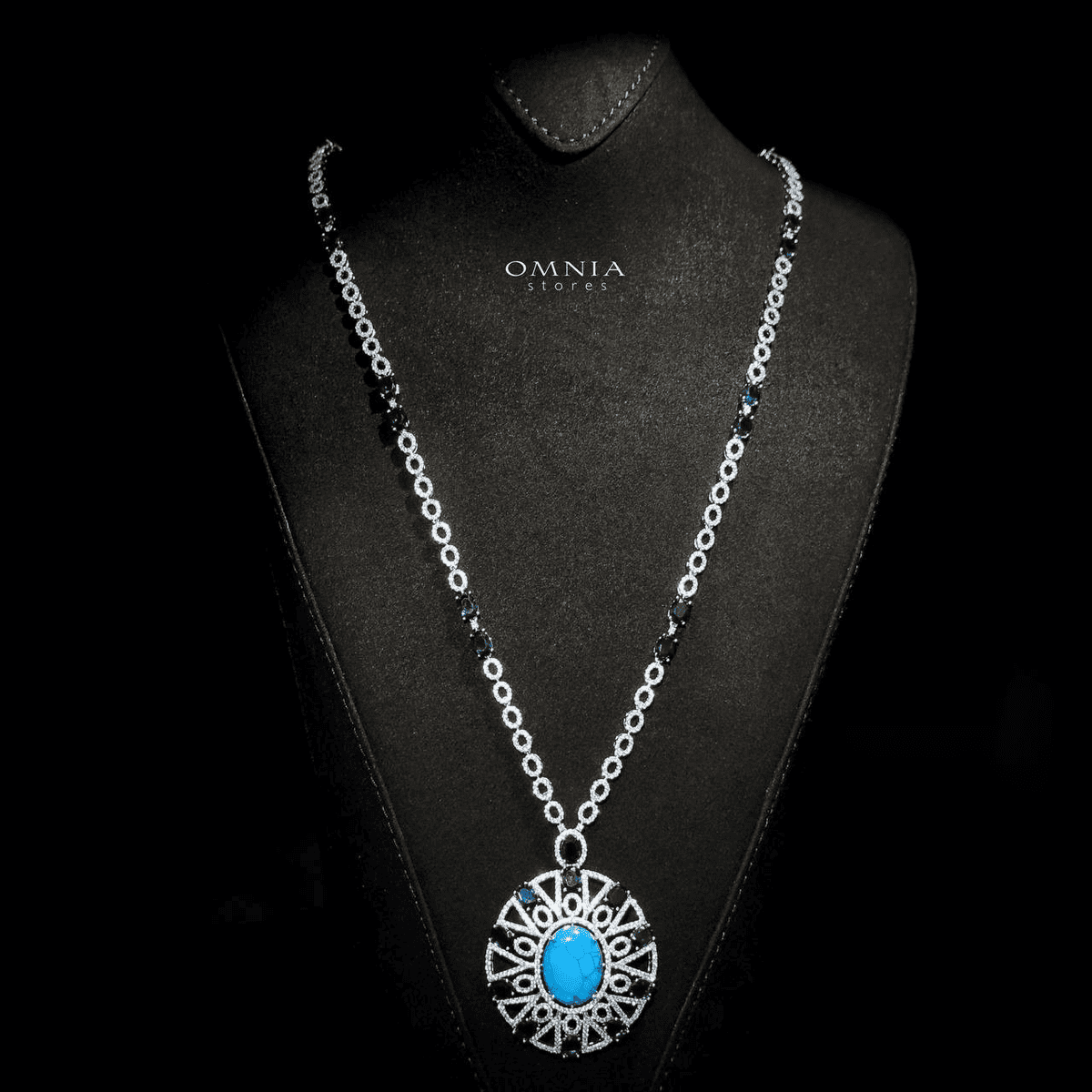 Omnia Ayala Blue Bridal Long Chain Full Set Accessories High Quality Zircon Stone In Rhodium Plated - OMNIASTORES UAE