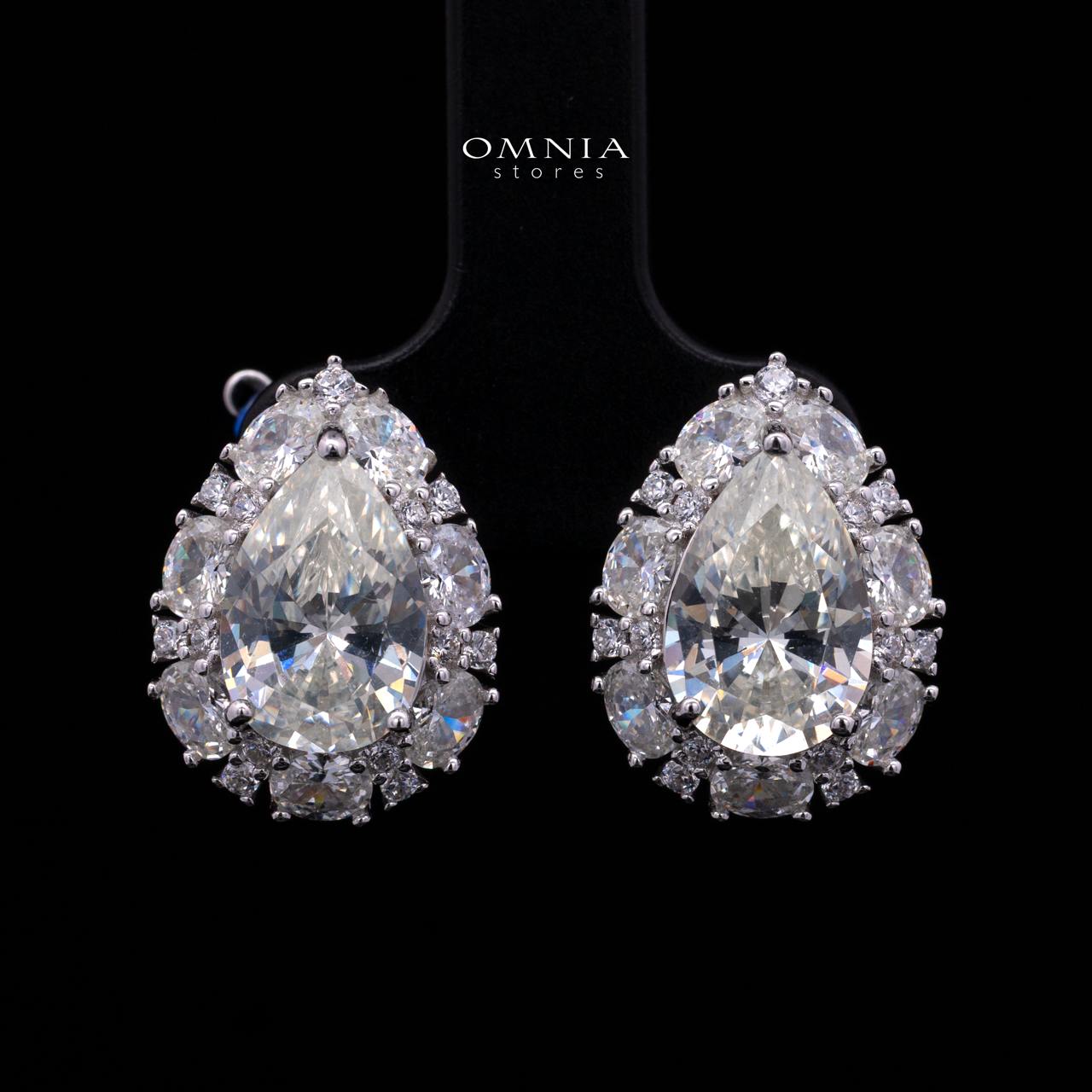Sireesha Elegant Silver Cluster Clip-On Earrings in 925 Sterling Silver with Premium Simulated Diamond