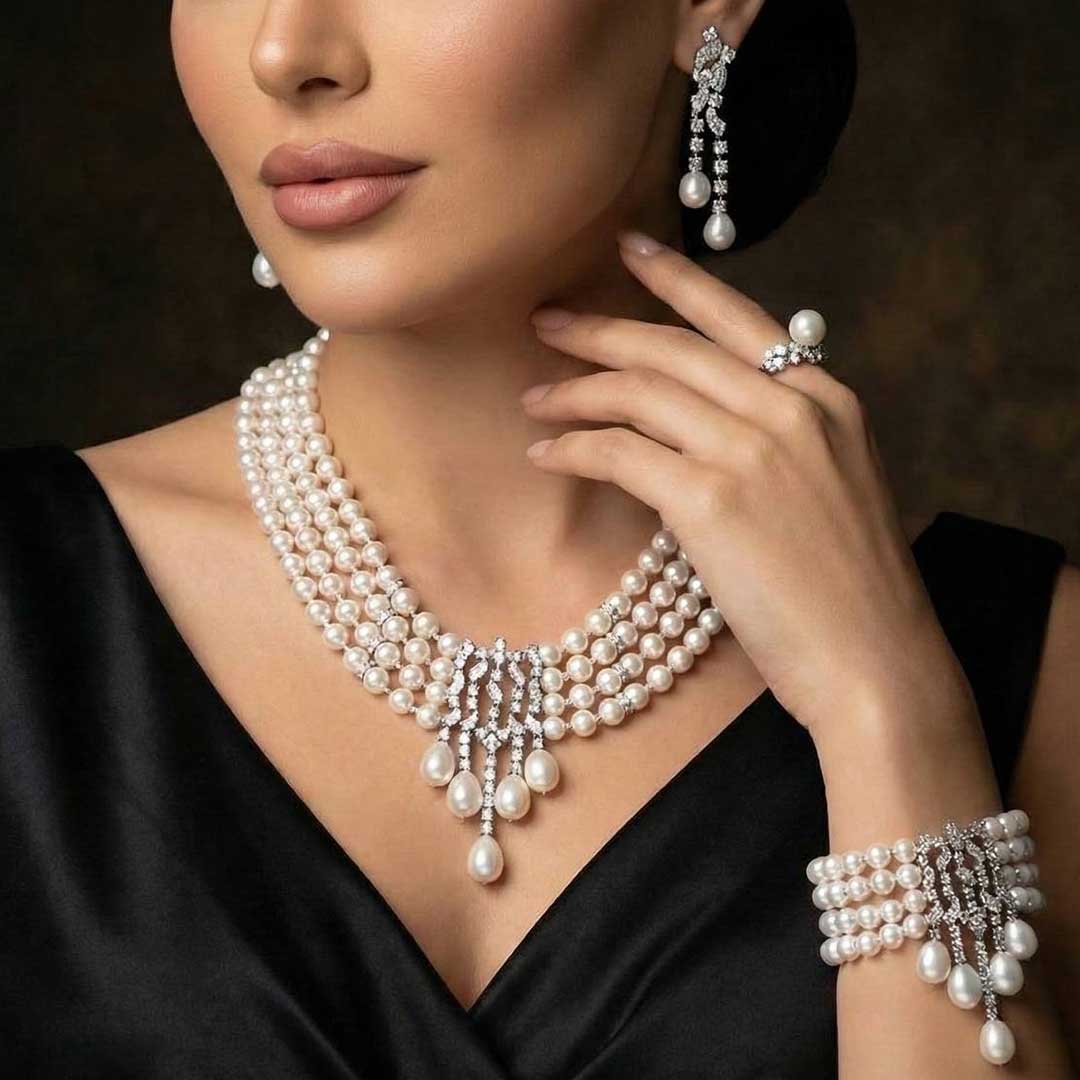 Omnia Behati Fresh Real Water Pearl Set In 925 Silver High Quality Simulated diamonds