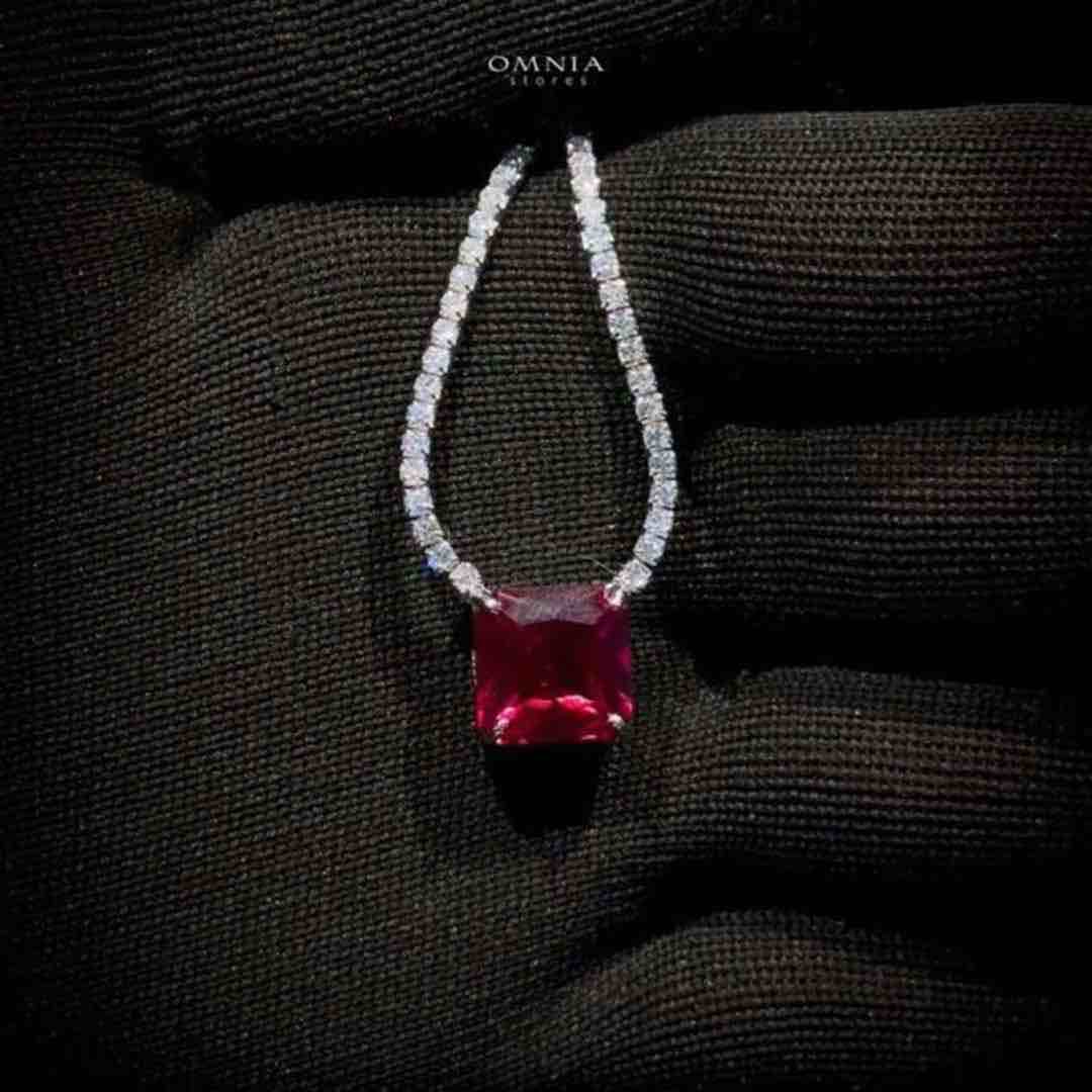 Omnia Bettina Red Necklace 92.5 Silver High Quality Simulated Diamonds - OMNIASTORES UAE