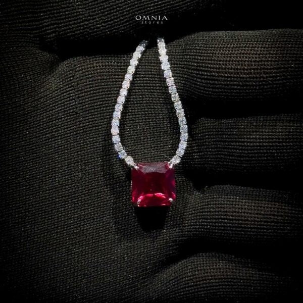 Omnia Bettina Red Necklace 925 Silver High Quality Simulated Diamonds - OMNIASTORES UAE