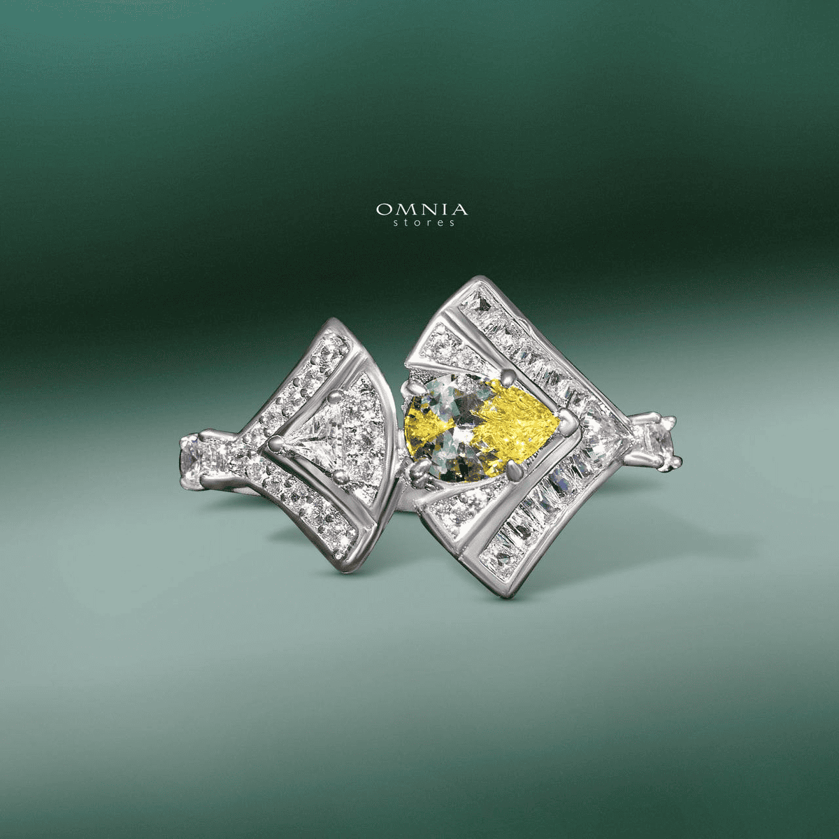 Omnia Elizabeth Yellow & White Bridal Full Set with Pear and Round Cut High-Quality Simulated Diamonds in a Stunning Two-Tone Rhodium Plated Finish - OMNIASTORES UAE