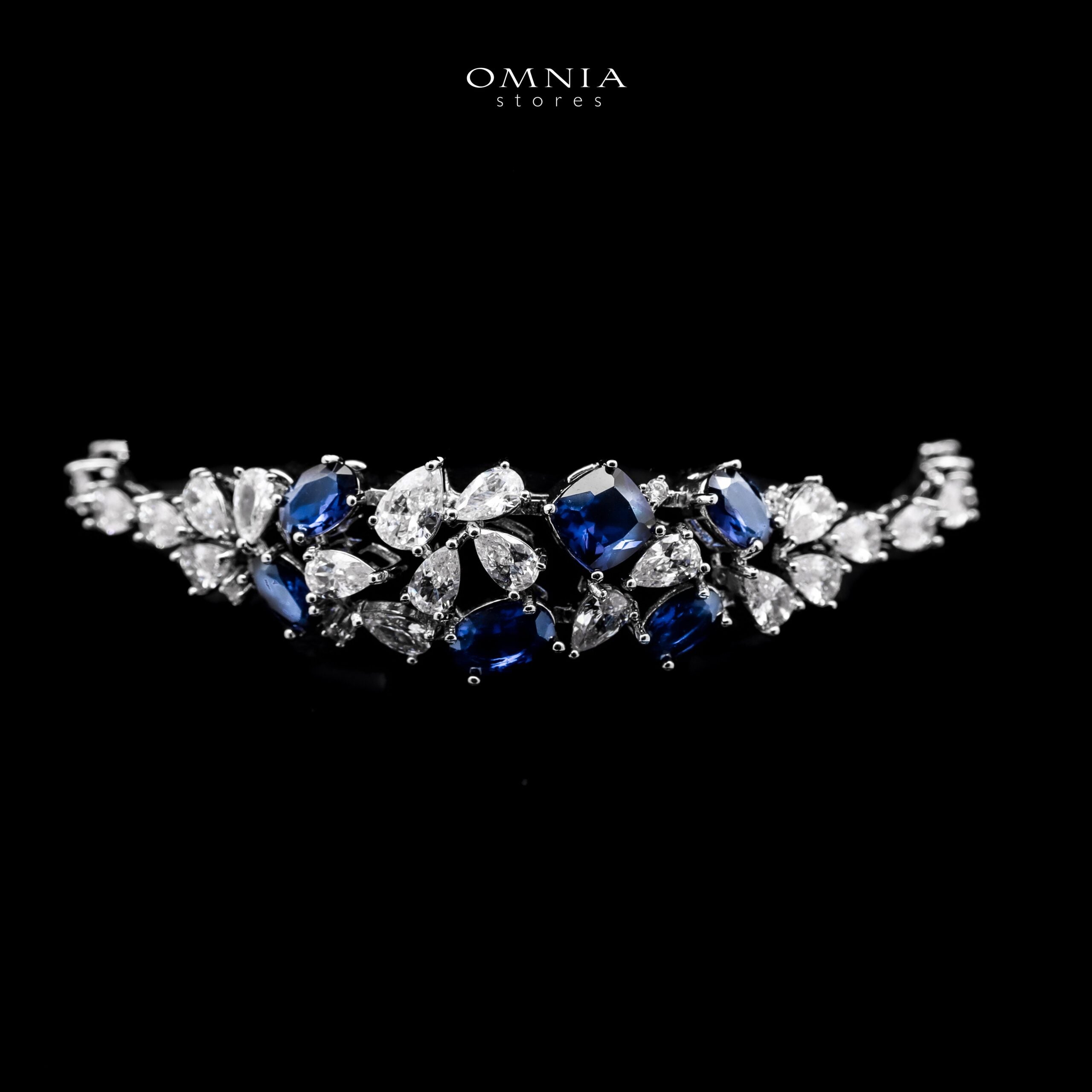 Omnia Reman Blue Bridal Full Set in High Quality Zircon Stone in Rhodium Plated