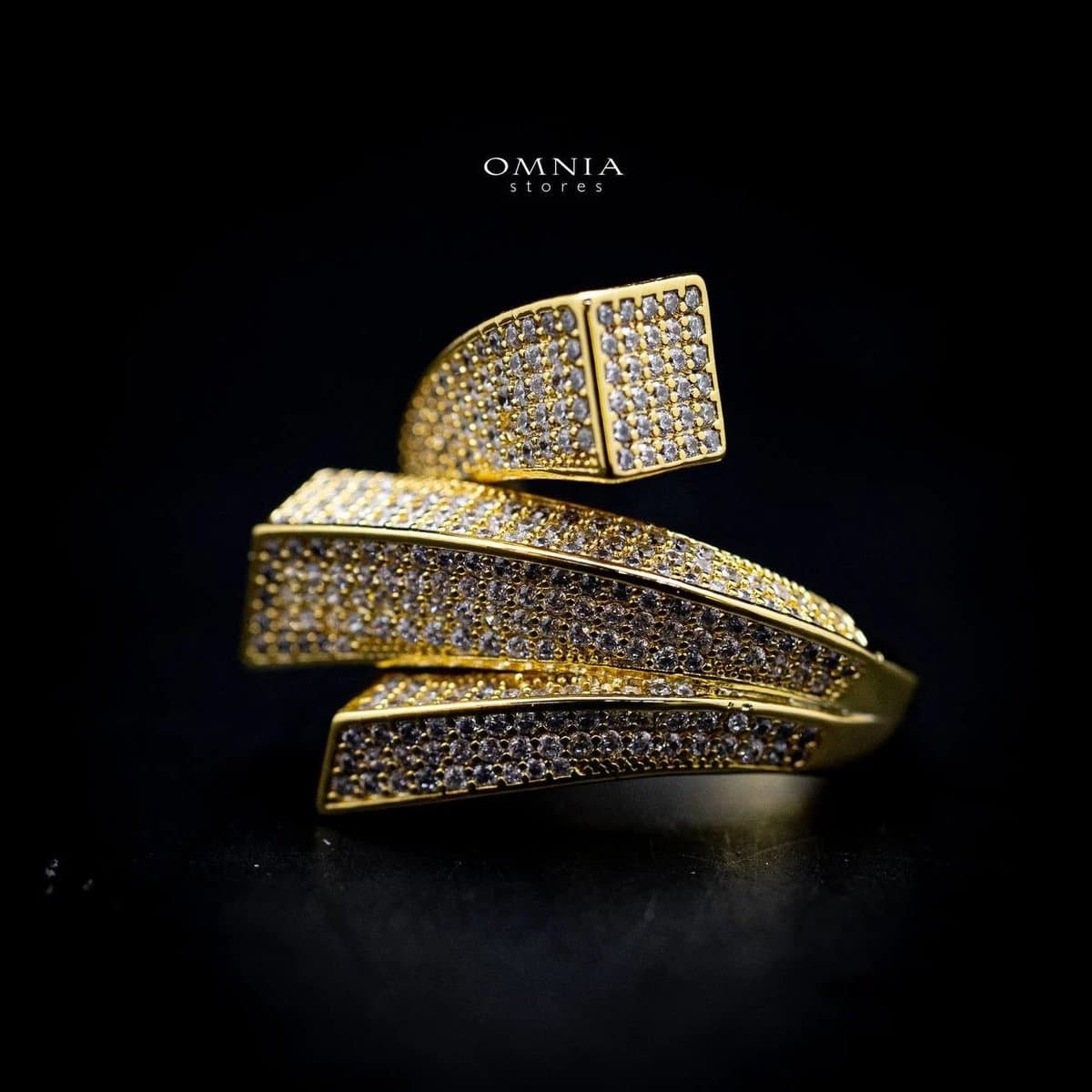 Omnia Maya Geometric Gold Ring Accessories in High Quality Copper Rhodium Plated - OMNIASTORES UAE