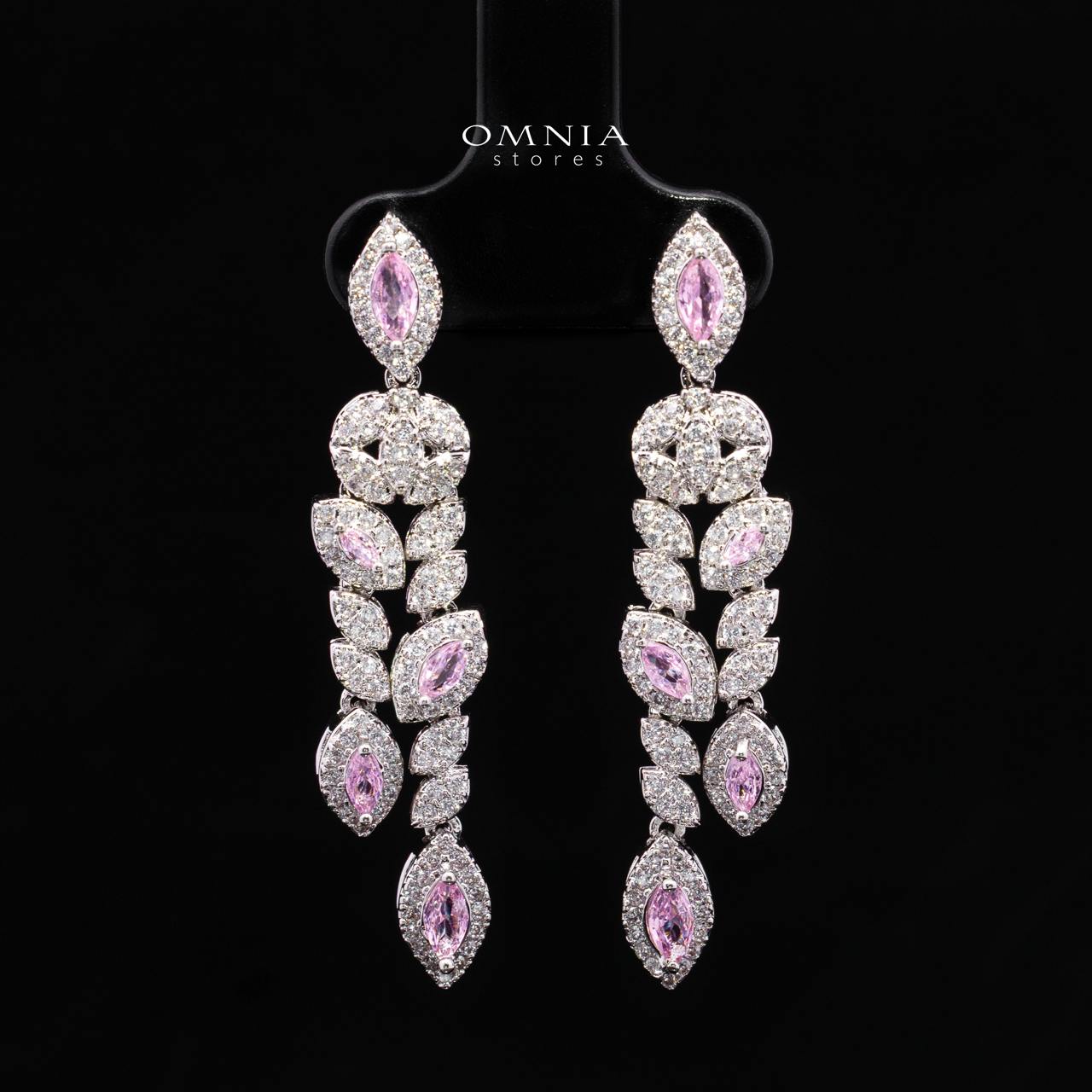 Omnia Nada Pink Bridal Full Set in High Quality Zircon Stone Rhodium Plated
