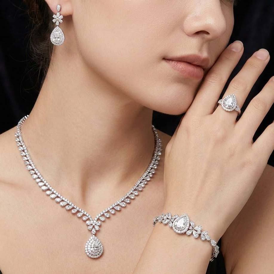Cara White Bridal Full Set in 925 Silver High Quality Simulated Diamonds
