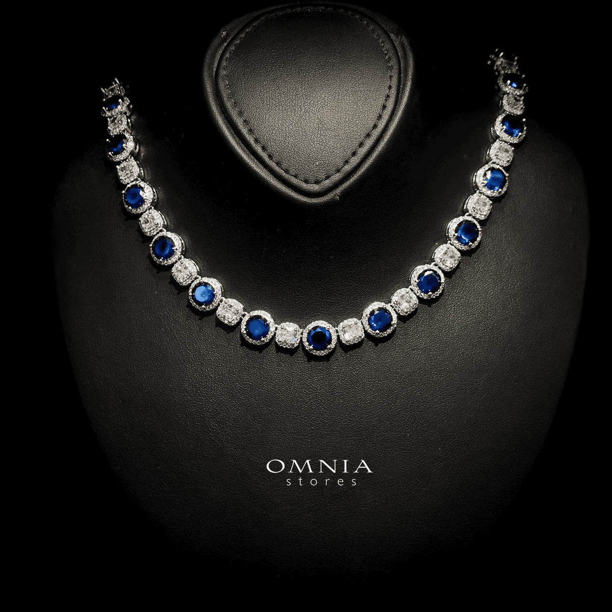 Omnia Lilian Blue Bridal Full Set in High Quality Simulated Diamonds Rhodium Plated - OMNIASTORES UAE